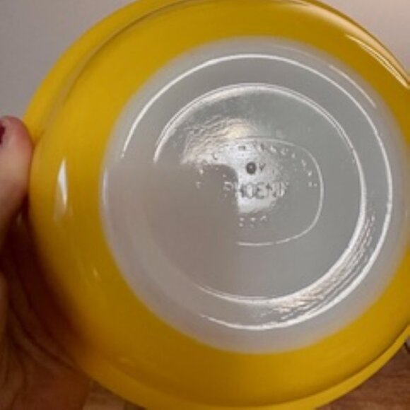 Vintage Phoenix Sprayware Yellow Glass Bowls Set British MCM Opaline Mixing Bowl - Picture 9 of 9